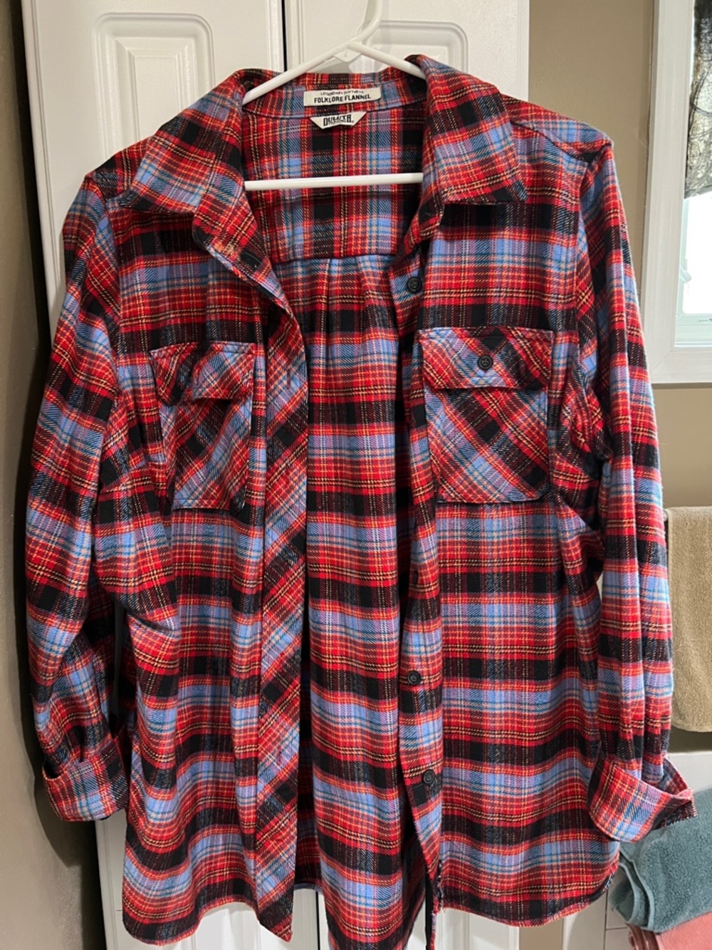 Duluth Trading Co Red and Blue Plaid Button-Down Shirt